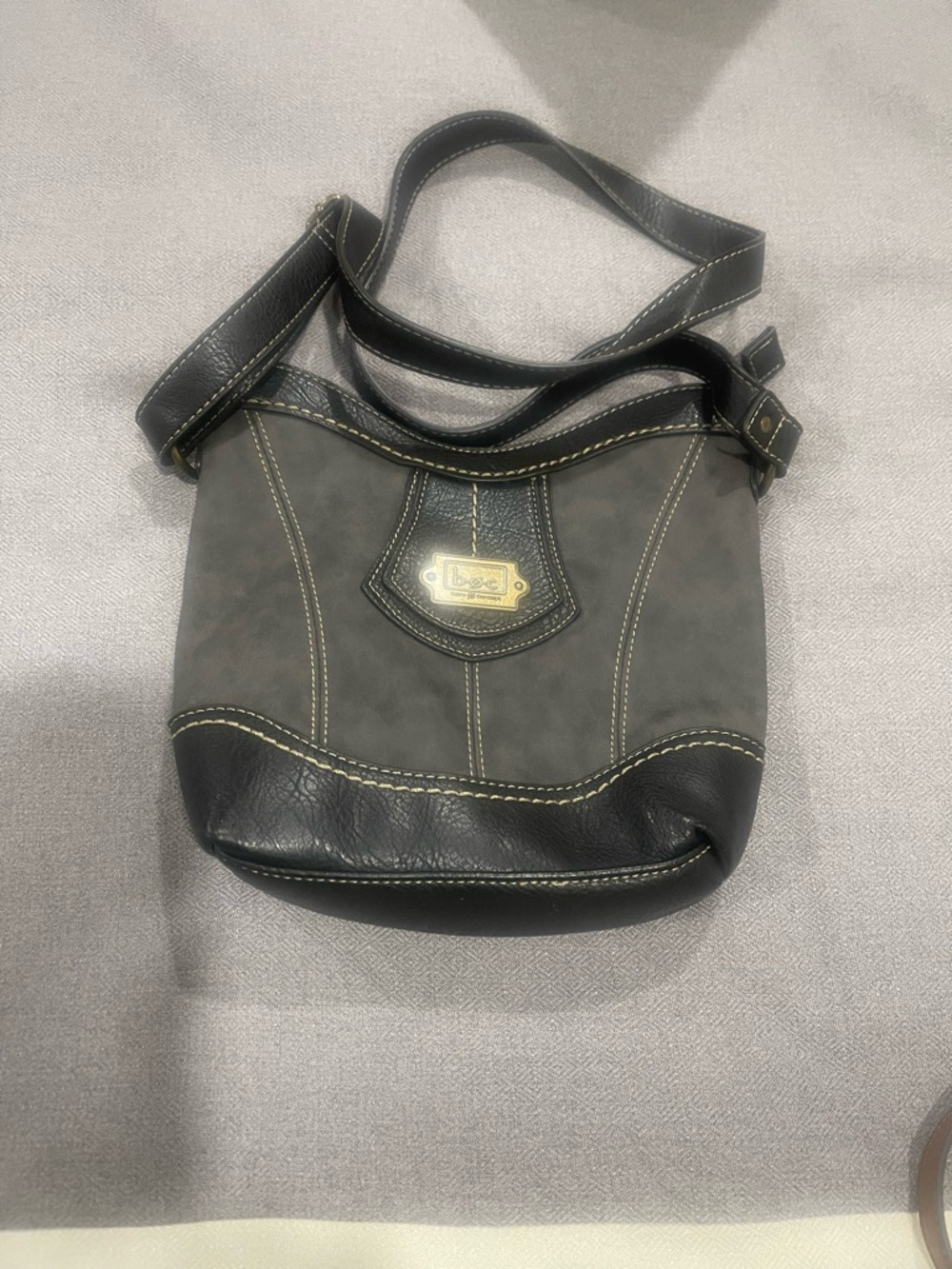 Gray Crossbody Shoulder Bag with Black Trim